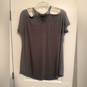 Charcoal Cold-Shoulder V-Neck T-shirt with Strap Detail